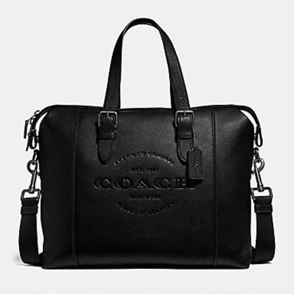 COACH HUDSON BRIEF BLACK LEATHER MESSENGER LAPTOP BAG BRIEFCASE F30620